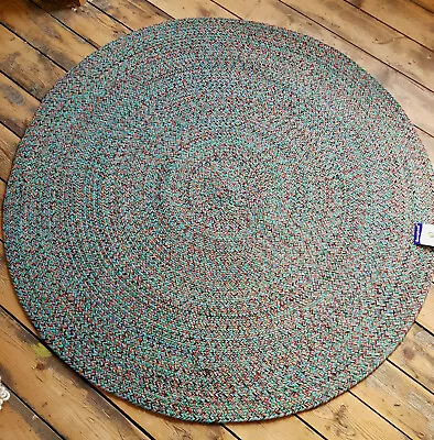 120x120cm Cotton Circle Flecked Green Pastel Rustic Braided Country Style Rugs • £19.99