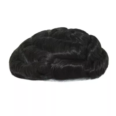 Fine Mono Toupee For Men Human Hair Replecement System Natural Black Hairpiece • $59.99