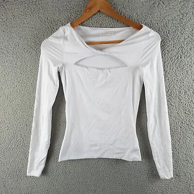 Kookai Womens Top 0 White Fitted Stretch Long Sleeve V Neck Corporate Career • $14.90