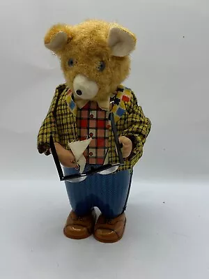 Working Vintage Windup Bruno The Spectacle Dancing Bear Toy Alps Cleans Glasses • $42.50