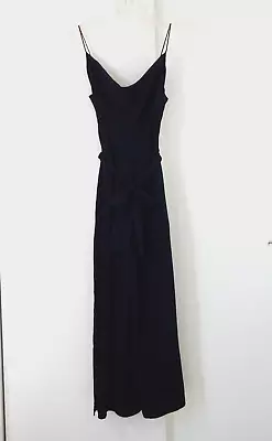 ZARA Jumpsuit Spaghetti Strap Wide Leg Belt Sleeveless Party Night Out Black M • $23.99