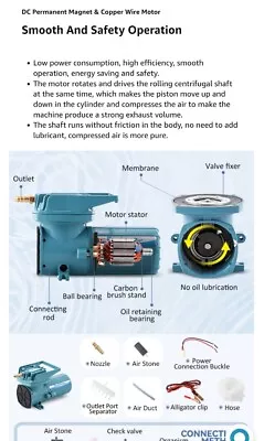 $89.99 • Buy DC 12V 100W Aquarium Air Pump Oxygen Air Aerator Pump For Fish Pond  