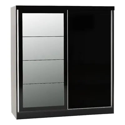Nevada Black Gloss 2 Door Double Sliding Wardrobe Bedroom Storage Furniture • £409.99