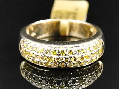 Mens Yellow Gold Canary Round Cut Diamond 6mm Wedding Band Pinky Ring 1.25 Ct • $899.99