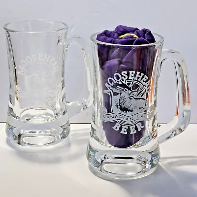 Lot Of 2 Moosehead Canadian Lager Beer 5 3/4  Handled Glass Mugs .25 Liter 10oz • $29.95