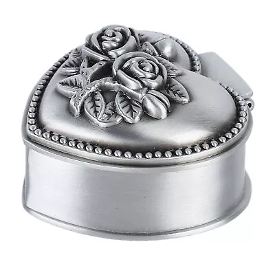 Metal Jewelry Box Vintage Rose 3D Embossment Mini Trinket Storage Box(Heart) ◑ • £12.05