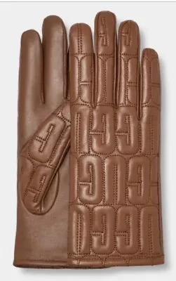 Ugg Gloves Womens Sz L. Leather  Quilted Logo Lined Gloves. Chestnut. Msrp: $110 • $69.99