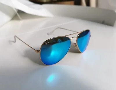 £21 • Buy Ray-Ban Aviator Blue Mirrored Flash Lens RB3025 Sunglasses 58-14 