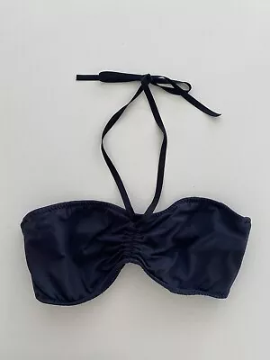 Malia Mills Bandeau Strapless Bikini Top Black 34 Scrunch Tie Front • $29.85