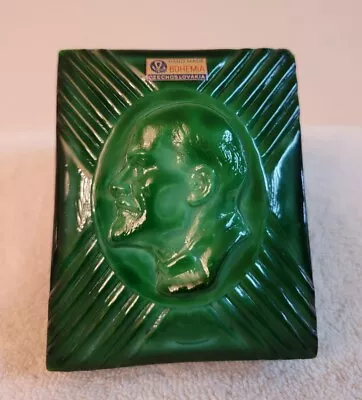 Art Deco Bohemia Malachite Green Glass Lenin Cigarette Box • $49.95