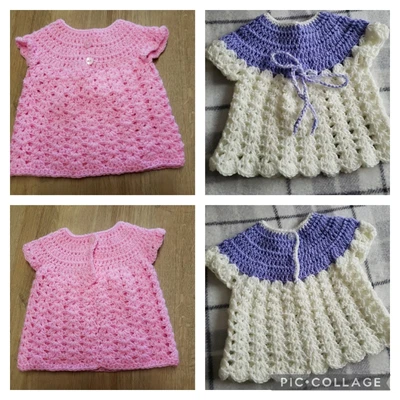 £4 • Buy Newborn Baby Girls Crochet Hand Knitted Dress Purple Ivory Pink X2 Dresses 