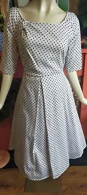 Jolie Moi Size 18 White Black Polka Dot 50s Vintage Style Dress Retro Circle • £5