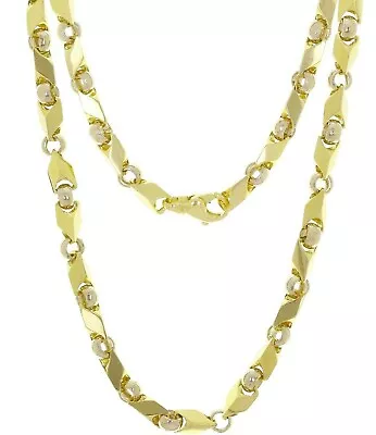 Men's 14k Yellow & White Gold Bullet Link Hip Hop Necklace 24  7mm 87.6 Grams • $5256.49