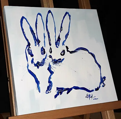 Rabbits In Blue  * Original Acrylic Painting On Stretched Canvas • $33.25