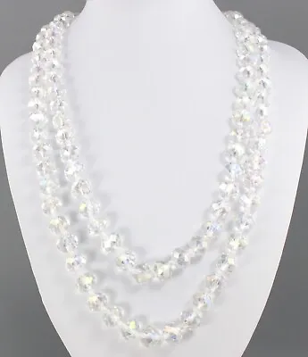 Vintage 70’s Aurora Borealis Crystal Glass Bead Long Necklace   • $17.99