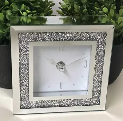 Crushed Jewel 14cm Mirrored Mantle Table Clock Mirror Frame Bling Diamante Clock • £14.99