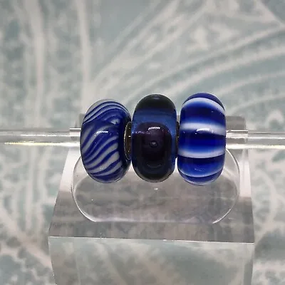 Authentic Trollbeads Set Of Three Beads In Royal Blue & White New • $55