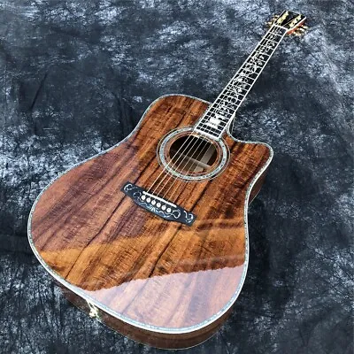 Cutaway 41  Koa Wood Acoustic Guitar Abalone Flowers Inlay Ebony Fingerboard • $448