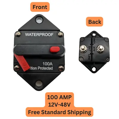 100 Amp Panel Mount Circuit Breaker Auto/Marine/Solar 12-48V DC Manual Reset • $11.99