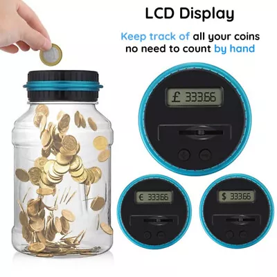 1.8L Coin Counter Counting Jar Money Saving Piggy Bank Electronic Digital LCD • £7.99