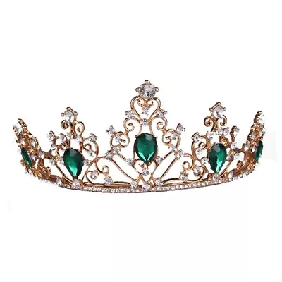  Wedding Hair Accessories For Women Green Rhinestone Crown Headband Vintage • $9.35