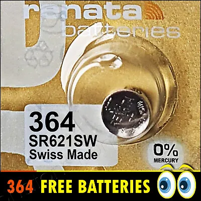 364 ✅ Watch Battery ✅ RENATA Batteries Cell SR621SW LR621 V364 SR60 Silver Oxide • £1.95