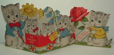3 Images - Tri-fold - Cat Family Kitten - 1940's Vintage NORCROSS Greeting Card • $38.75