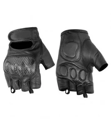 Mens Knuckle Fingerless Half Finger Black Leather Gel Palm Motorcycle Gloves • $22.95