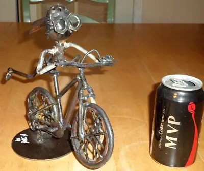 [handmade] Abstract Girl Riding A Fast Bike- Metal Art Sculpture / Statue Vint. • $85