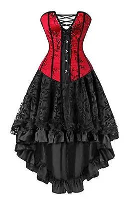 Kelvry Women's Basque Gothic Boned Lace Corsets And Steampunk Bustiers Dress Wit • £19.87