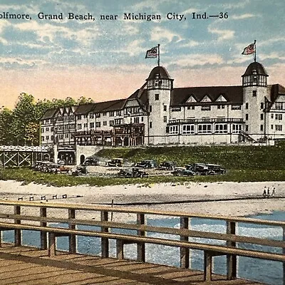 Vintage Postcard Michigan City Indiana Hotel Golfmore & Lake Michigan • $7