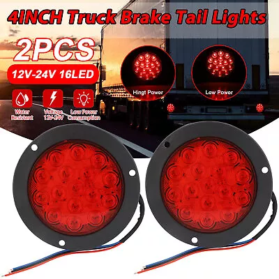 2X Red 4  Inch Round 16 LED Truck Trailer Tail Stop Turn Signal Brake Lights 12V • $11.98