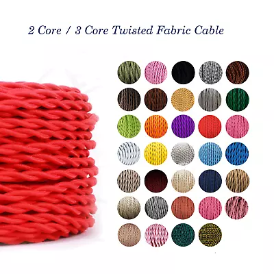 2/ 3 Core Twisted Vintage Style Braided Fabric Coloured Electrical Cable • £3.27