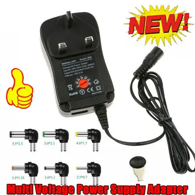 Adjustable Multi Voltage Power Supply Adapter AC To DC 3V 4.5V 5V 6V 7.5V 9V 12V • £13.42