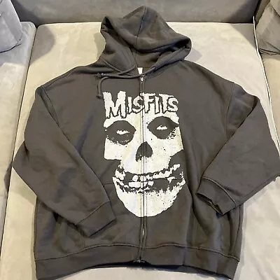 Misfits - Full Zip Hoodie Sweatshirt - Gray Big Skeleton Face Graphic - Men's XL • $54.99