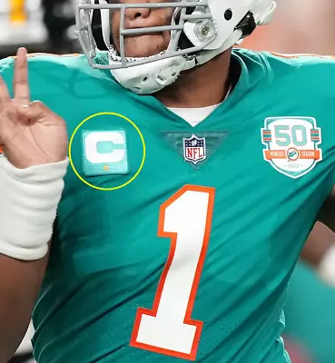 $14.99 • Buy Miami Dolphins 2022 Tua Tagovailoa QB 1-⭐Star Stick-On AQUA BLUE Captain C-PATCH