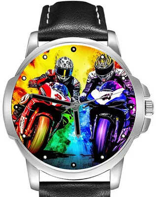 Moto Bike Racers Racing Colorful Unique Art Stylish Rare Quality Wrist Watch • $59.03