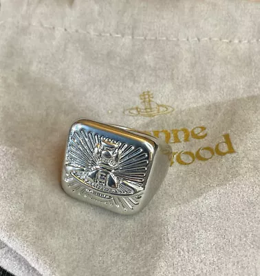 Vivienne Westwood Nana Silver Tone Square Logo Sturn Orb Ring Size 7 #385 • $83