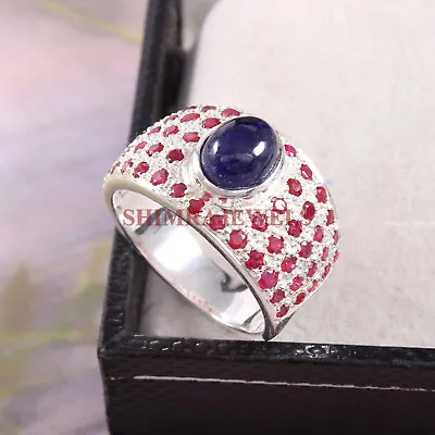 Natural Blue Sapphire & Ruby Gemstone With 925 Sterling Silver Men's Ring #156 • $99.99