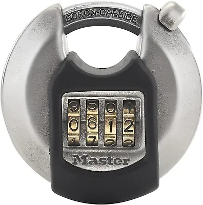 Master Lock Disc Padlock Heavy Duty 4 Digit Code Combination Stainless Steel • £12.75