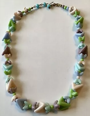 Vintage Miriam Haskell Signed Pin Green Blue And Purple Glass Bead Necklace • £17.28