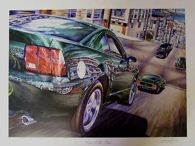 2001 Ford Bullitt Mustang Art 1968 Dodge Steve Mcqueen Movie Car Chase Man Cave • $145