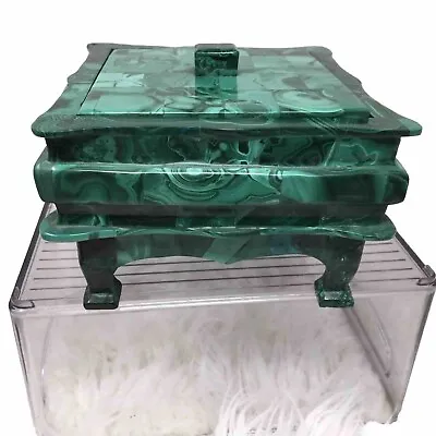 Solid Natural African Malachite Box Jewelry Casket Trinket Box W/ Lid Feet 7lb • $480