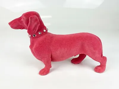 Flocked Hot Pink Velvet Felt Dachshund Sausage Dog Diamante Collar Ornament NEW • £19.99