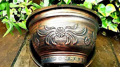 £7.99 • Buy 1; 2 Pair 30cm Large Low Planter Copper Garden Container Patio Plant Pot Plastic