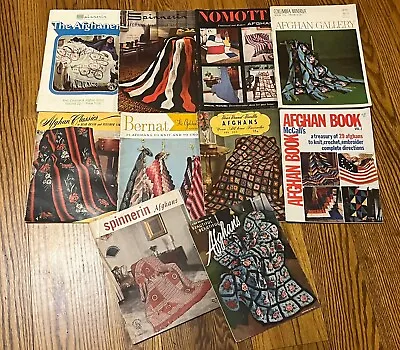 Vtg Lot 10 Knit Crochet Afghan Pattern Books (Granny Square Modern Floral More) • $30