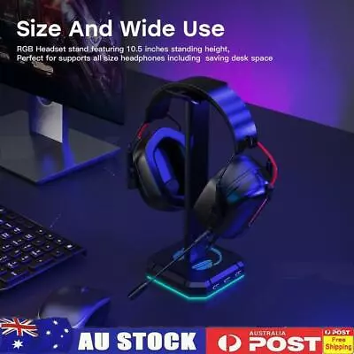 RGB Headset Stand With 3 USB 2.0 Ports Gaming PC Headphone Holder (Black) • $23.19