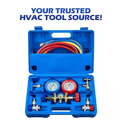 OMT 3 Way AC Manifold Gauge Set R12 R22 R502 R134a HVAC Line Repair Tool Kit • $39.76