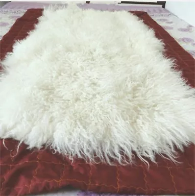 2pcs White Mongolian Fur Throw Real Tibetan Lambskin Fur Rug Decor Home 55x110cm • $76.99