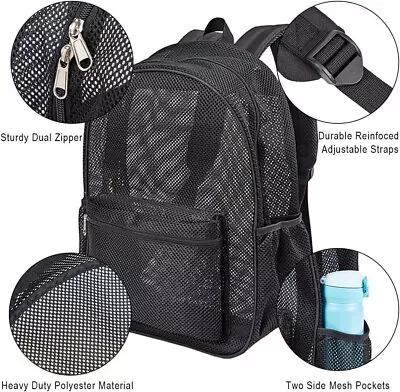 Clear Mesh Backpack Transparent School Outing Travel Bag Unisex Large Black NEW  • $21.51